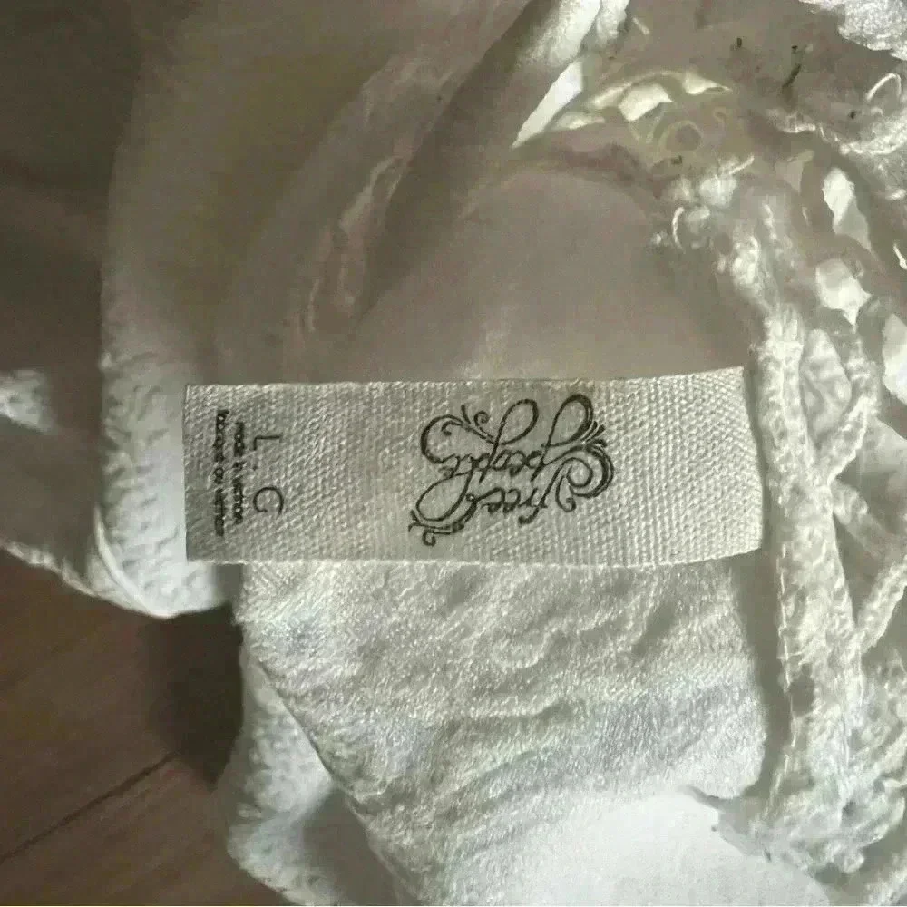 FREE PEOPLE Ivory Ecru Cutout Peplum V Neck Jacquard Top - Picture 5 of 5